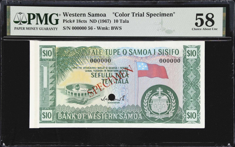 WESTERN SAMOA. Bank of Western Samoa. 10 Tala, ND (1967). P-18cts. Color Trial S...