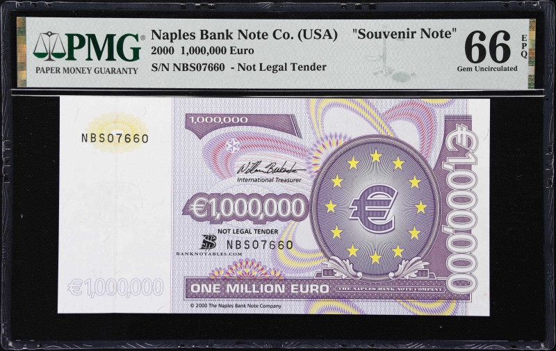 ADVERTISING NOTE. Lot of (2). Naples Bank Note Co.. 1,000,000 Euro, 2000. P-Unli...