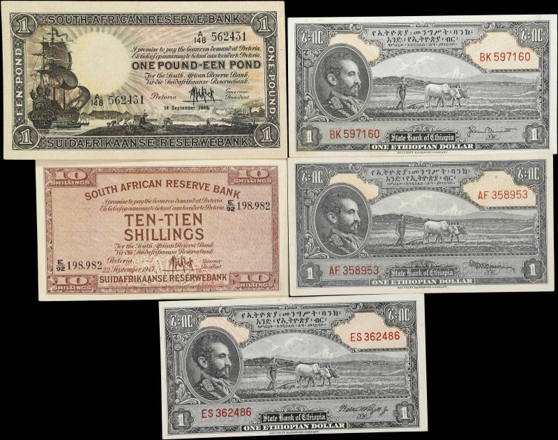 MIXED LOTS. Lot of (5). Ethiopia & South Africa. South African & State Bank of E...