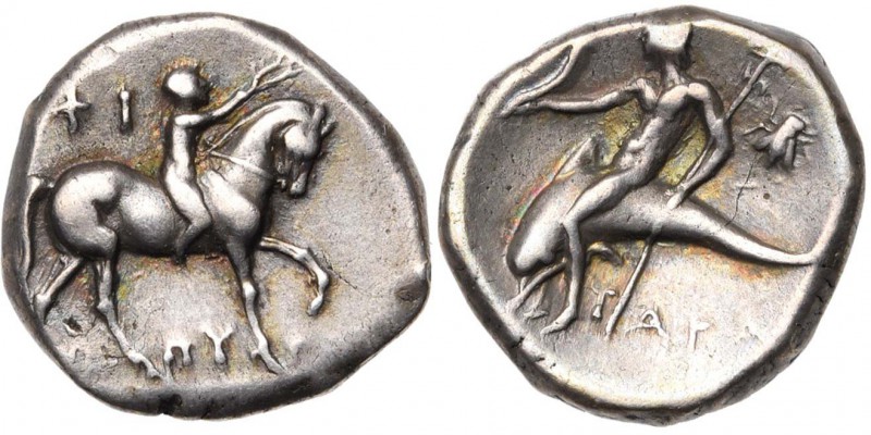 CALABRE, TARENTE, AR nomos, 272-235 av. J.-C. D/ Jeune cavalier menant son cheva...
