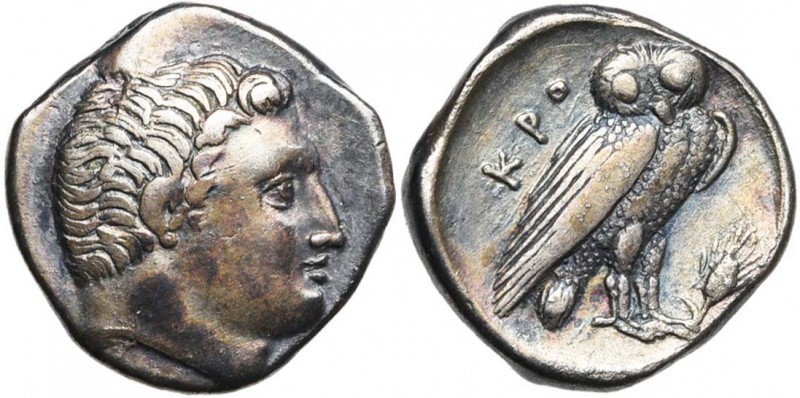 BRUTTIUM, CROTONE, AR drachme, vers 350 av. J.-C. D/ T. d''Héraclès à d. R/ Chou...