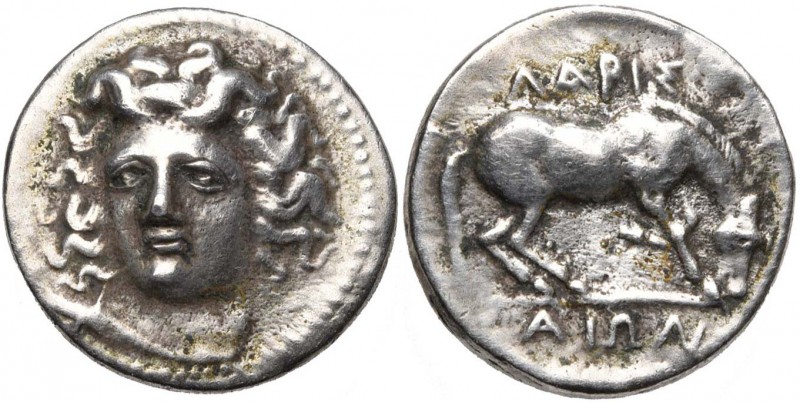 THESSALIE, LARISSA, AR drachme, 400-350 av. J.-C. D/ T. de la nymphe Larissa de ...
