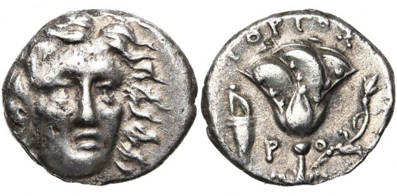 ILES DE CARIE, RHODES, ville de Rhodes, AR drachme, 205-188 av. J.-C. D/ T. r. d...