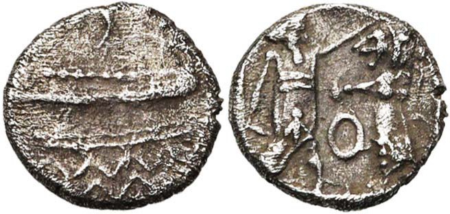 PHENICIE, SIDON, Ba''alshillem II (401-366), AR 1/16 sheqel. D/ Galère à g. Sept...