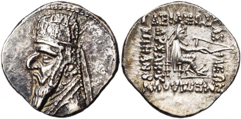 ROYAUME PARTHE, Mithradates II (123-88), AR drachme, Rhagae. D/ B. dr. à g., ave...