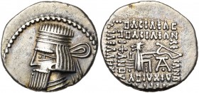 ROYAUME PARTHE, Artaban II (10-38), AR drachme, Ecbatane. D/ B. diad. à g., avec une longue barbe. R/ Archer assis à d., ten. un arc. Sous l''arc, . ...