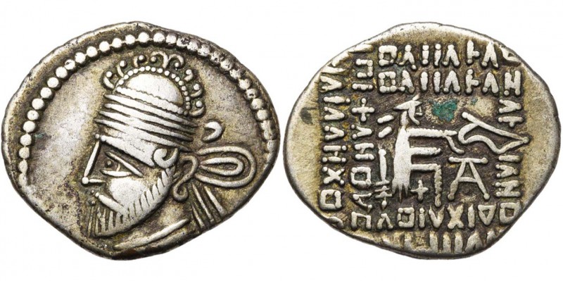 ROYAUME PARTHE, Pacoros II (78-105), AR drachme, Ecbatane. D/ B. diad. à g., ave...