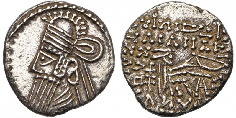 ROYAUME PARTHE, Vologases IV (147-191), AR drachme, Ecbatane. D/ B. diad. à g., ...