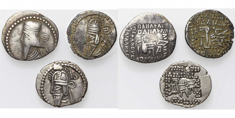 ROYAUME PARTHE, lot de 3 drachmes au type de l''archer assis: Vologases III (B à...
