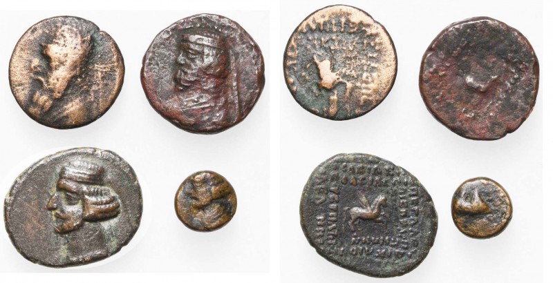 ROYAUME PARTHE, lot de 4 bronzes: Mithradates II, dichalque, R/ Pégase; Orodes I...