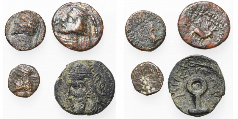 ROYAUME PARTHE, lot de 4 bronzes: Phraates III, dichalque, R/ T. de cheval; Orod...