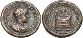 GORDIEN III Auguste (238-244), AE médaillon. D/ IMP GORDIANVS PIVS FELIX AVG B. l., dr., cuir. à d. R/ MVNIFICENTIA GORDIANI AVG Vue du Colisée et du ...