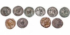 AURELIEN (270-275), lot de 5 bronzes: deniers (3), fin 274, Rome, R/ Victoire marchant à g., avec et sans captif à ses pieds; Egypte, Alexandrie, tétr...