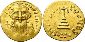 Constant II (641-668), AV solidus, 651-654, Constantinople. Off. Θ. D/ B. cour. de f., à la barbe longue, vêtu de la chlamyde, ten. un gl. cr. R/ VICT...
