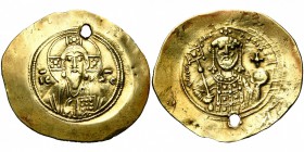 Michel VII Doukas (1071-1078), AV histamenon, Constantinople. D/ B. du Christ nimbé de f., bénissant et ten. les Evangiles, ornés de neuf points. R/ B...