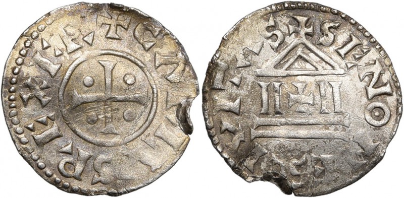 CAROLINGIENS, Charles le Chauve (840-877), AR denier au temple, 840-864, Sens. D...