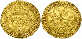 FRANCE, Royaume, Charles VII (1422-1461), AV écu d''or à la couronne (écu neuf), 6e émission (mai 1450), Lyon (trèfle en fin de légende). Couronnelles...