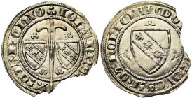 FRANCE, LORRAINE, Duché, Jean Ier (1348-1389), AR quart de gros, avant 1372. D/ (trèfle) IOHANNES DV-X MARCHIO Epée en pal entre deux écus de Lorrai...