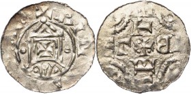 NEDERLAND, HOLLAND, Graafschap, Dirk IV (1039-1049), AR denarius, voor 1047, Rijnsburg. Naar Dortmunds, Keuls en Andernachs voorbeeld. Vz/ + RINES[BV]...