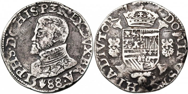 BRABANT, Duché, Philippe II (1555-1598), AR écu Philippe, 1588, Anvers. D/ B. cu...