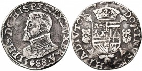 BRABANT, Duché, Philippe II (1555-1598), AR écu Philippe, 1588, Anvers. D/ B. cuir. à g. R/ Ecu couronné avec écusson de Portugal en surtout, sur une ...