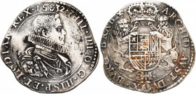 BRABANT, Duché, Philippe IV (1621-1665), AR ducaton, 1632, Anvers. Premier type. D/ B. cuir. à d., une grande fraise au col. R/ Ecu couronné, tenu par...