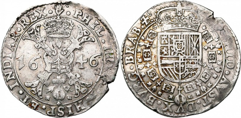 BRABANT, Duché, Philippe IV (1621-1665), AR patagon, 1646, Anvers. D/ Croix de B...