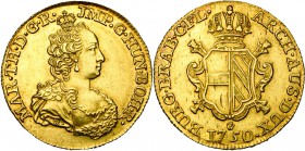 BRABANT, Duché, Marie-Thérèse (1740-1780), AV double souverain, 1750, Anvers. Premier type. Tranche cordonnée en creux. D/ B. couronné à d. R/ Ecu éch...