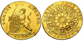 BRABANT, Duché, Etats-Belgiques-Unis (1790), AV lion d''or, 1790, Bruxelles. D/ Le lion Belgique deb. à g., t. à d., ten. une épée et un écu inscrit L...