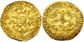 TOURNAI, atelier royal français, Charles VII (1422-1461), AV écu d''or à la couronne (écu neuf), 3e émission (janvier 1447), point 16e. Couronnelles i...