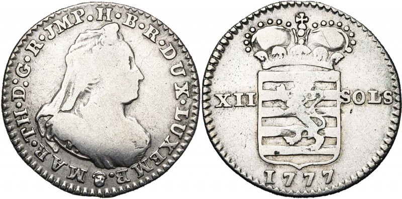 LUXEMBOURG, Duché, Marie-Thérèse (1740-1780), AR 12 sols, 1777, Bruxelles. D/ B....