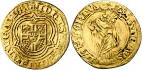 LIEGE, Principauté, Jean de Hornes, élu confirmé de Liège (1484-1485), AR florin d''or postulat, s.d., Liège. D/ + IOHIS'' ELC'' CO''FMAT'' LEODIEN'' ...