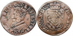 LIEGE, Principauté, Ernest de Bavière (1581-1612), Cu liard, s.d., Liège. D/ B. couronné à g. R/ Ecu couronné. Chestret 565; Dengis 979. 3,33g.
Très ...