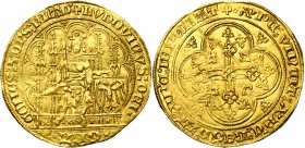 VLAANDEREN, Graafschap, Lodewijk van Male (1346-1384), AV gouden schild met de adelaar (écu à l''aigle), 1348-1357, Brugge, Gent en Mechelen. Vz/ De g...