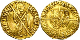 VLAANDEREN, Graafschap, Karel de Stoute (1467-1477), AV Bourgondische goudgulden, z.j. (1467-1475), Brugge. 1e emissie. Vz/ Sint Andries met zijn krui...