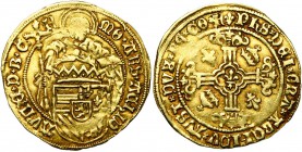 VLAANDEREN, Graafschap, Keizer Karel (1506-1555), AR Philippusgoudgulden, z.j. (1506), Brugge. Hybride met vz. van Keizer Karel en kz. in naam van Phi...