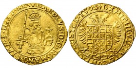 VLAANDEREN, Graafschap, Keizer Karel (1506-1555), AV gouden reaal, z.j. (1521-1556), Brugge. Munttekens: lelie op vz. en kz. Vz/ Geharnast bb. v.v. me...