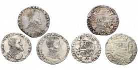 VLAANDEREN, Graafschap, Philips II (1555-1598), lot van 3 st.: vijfde Filipsdaalder, Brugge, 1566 (2) en 1576. G.H. 212-7a, 212-7b.
bijna Zeer Fraai