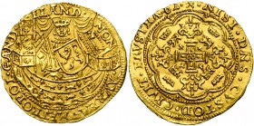 VLAANDEREN, Gent in opstand tegen Philips II (1581-1584), AV halve gouden nobel, 1582. Met wapen van Frans van Alençon in de banier. Vz/ Gekroonde kri...