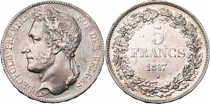 BELGIQUE, Royaume, Léopold Ier (1831-1865), AR 5 francs, 1847. Deuxième type à l...