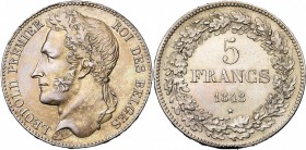 BELGIQUE, Royaume, Léopold Ier (1831-1865), AR 5 francs, 1848. Dupriez 375.
Superbe