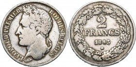 BELGIQUE, Royaume, Léopold Ier (1831-1865), AR 2 francs, 1843. Pos. B. Lettres inclinées à d. Bogaert 199B1.
Beau