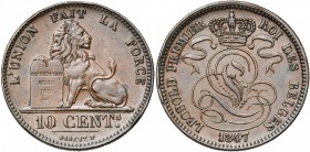 BELGIQUE, Royaume, Léopold Ier (1831-1865), Cu 10 centimes, 1847 sur 1837. BRAEMT F sans point. Dupriez 346; Bogaert -. Rare Fines griffes. Coup sur l...