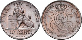 BELGIQUE, Royaume, Léopold Ier (1831-1865), Cu 10 centimes, 1848 sur 1838. BRAEMT F sans point. Dupriez 386; Bogaert -. Rare Petit coup sur la tranche...
