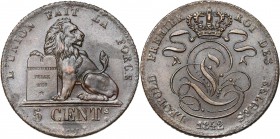 BELGIQUE, Royaume, Léopold Ier (1831-1865), Cu 5 centimes, 1842. BRAEMT F. avec point. Dupriez 196.
presque Superbe