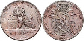 BELGIQUE, Royaume, Léopold Ier (1831-1865), Cu 5 centimes, 1848. BRAEMT F sans point. Dupriez 388.
Superbe