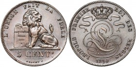 BELGIQUE, Royaume, Léopold Ier (1831-1865), Cu 5 centimes, 1850. 0 étroit. BRAEMT F. avec point. Bogaert 505A. Petits coups.
Superbe