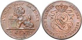 BELGIQUE, Royaume, Léopold Ier (1831-1865), Cu 2 centimes, 1841. Dupriez 186.
Fleur de Coin