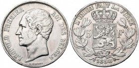 BELGIQUE, Royaume, Léopold Ier (1831-1865), AR 5 francs, 1858. Dupriez 600. Nettoyé.
Très Beau