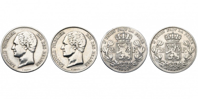 BELGIQUE, Royaume, Léopold Ier (1831-1865), lot de 2 p.: 2 1/2 francs, 1848 et 1...